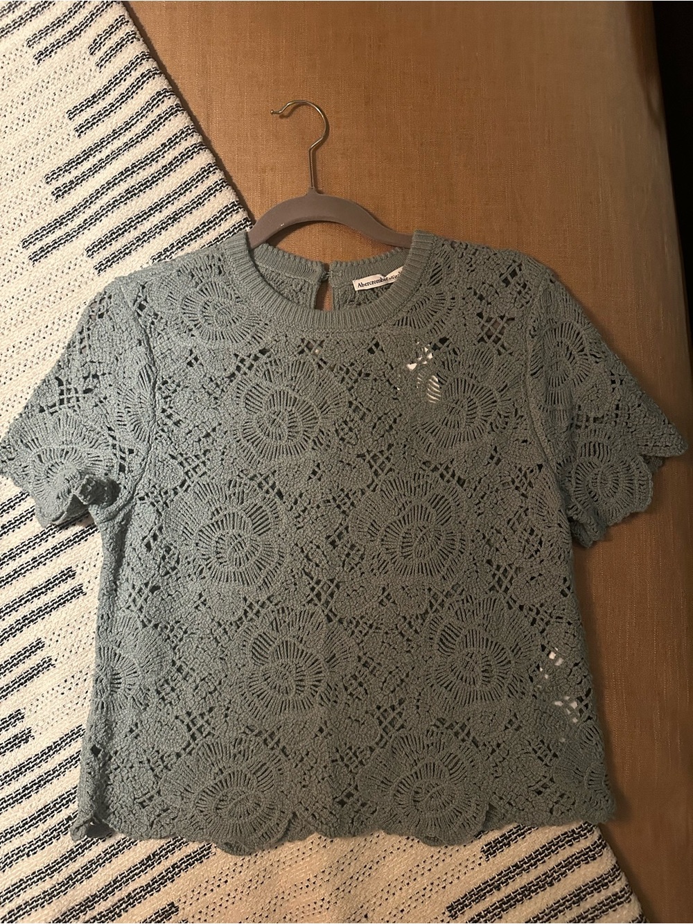 Abercrombie Lace Knit Short Sleeve Top - Sage Green